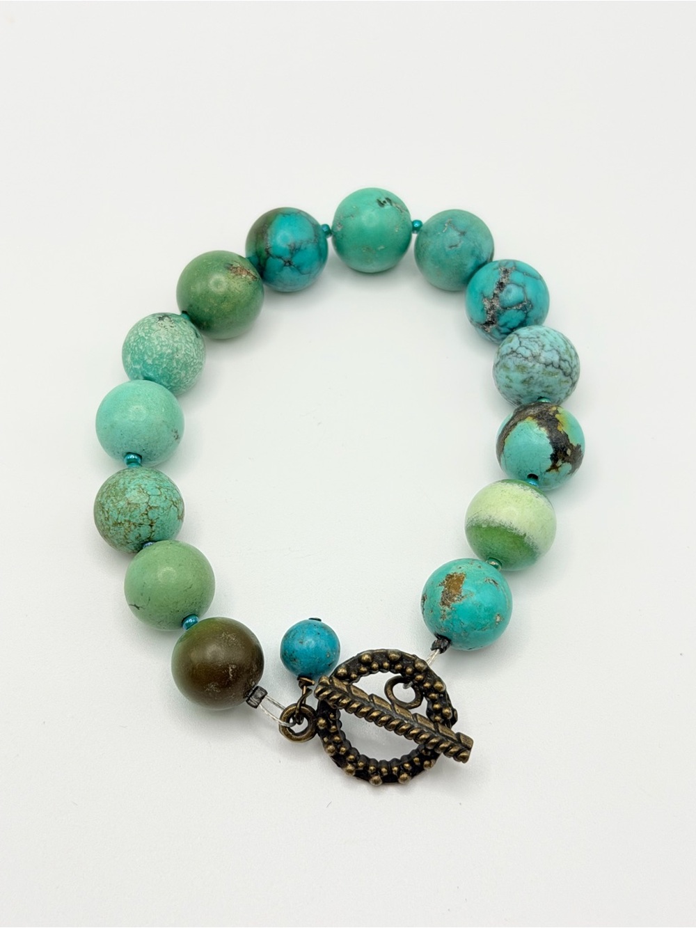 Genuine Vintage Chinese Turquoise 10mm Bead Bracelet 7.5”